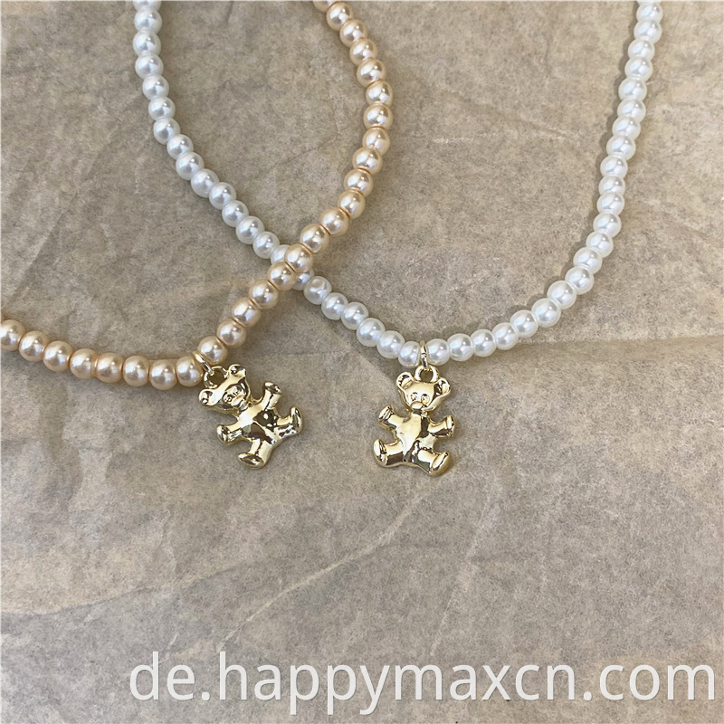 Neue schöne Bären Design Gold plattiert Perle Halskette Halskette Mode Bär Anhänger Perlen Halskette für Frauen Schmuck